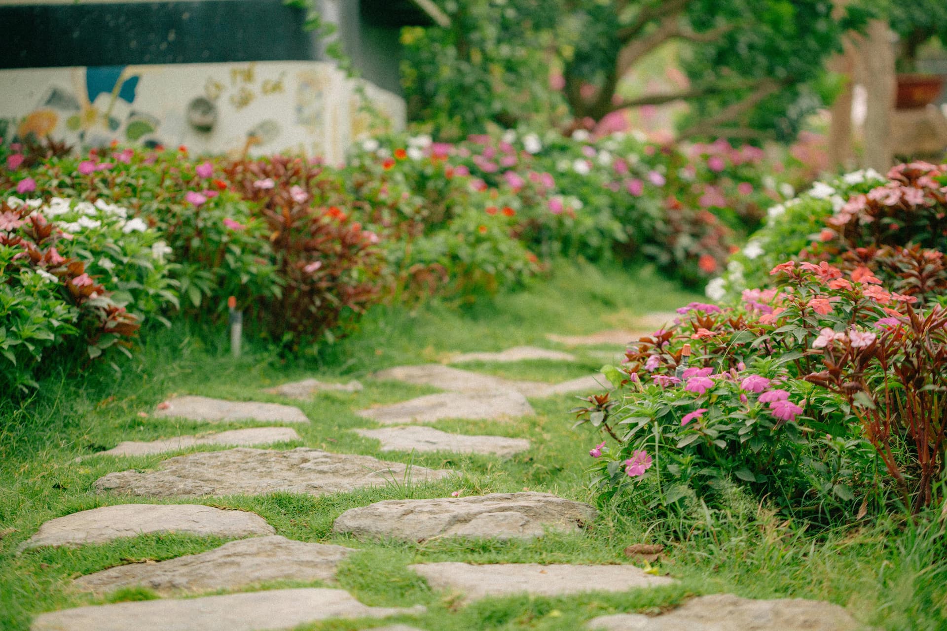Hanson Landscape crew working on a stone garden path